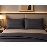Pınarhome collection 1 cm Çizgi Desenli Saten Kumaş Kapaklı Yastık Kılıfı --50X70CM--2 Adet (1 Çift) - Gri - 50x70 cm