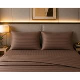 Pınarhome collection 1 cm Çizgi Desenli Saten Kumaş Kapaklı Yastık Kılıfı --50X70CM--2 Adet (1 Çift) - Kahverengi - 50x70 cm
