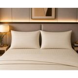 Pınarhome collection 1 cm Çizgi Desenli Saten Kumaş Kapaklı Yastık Kılıfı --50X70CM--2 Adet (1 Çift) - Krem - 50x70 cm