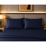 Pınarhome collection 1 cm Çizgi Desenli Saten Kumaş Kapaklı Yastık Kılıfı --50X70CM--2 Adet (1 Çift) - Lacivert - 50x70 cm