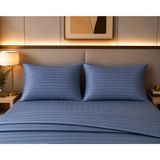 Pınarhome collection 1 cm Çizgi Desenli Saten Kumaş Kapaklı Yastık Kılıfı --50X70CM--2 Adet (1 Çift) - Lacivert - Indigo - 50x70 cm