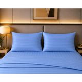 Pınarhome collection 1 cm Çizgi Desenli Saten Kumaş Kapaklı Yastık Kılıfı --50X70CM--2 Adet (1 Çift) - Mavi - 50x70 cm
