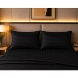 Pınarhome collection 1 cm Çizgi Desenli Saten Kumaş Kapaklı Yastık Kılıfı --50X70CM--2 Adet (1 Çift) - Siyah - 50x70 cm