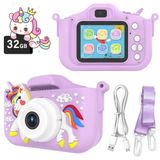Pinatas Çocuk Dijital Fotoğraf Makinesi Mor Tek Boynuzlu At 48MP Çift Lens - 32 GB SD Kart ile 1080P Şarj Edilebilir, 3-12 Yaş Erkek ve Kız Çocukları için Büyük Ekran, Doğum Günü, Noel ve Festival Hediyeleri