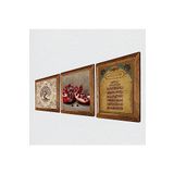 Pinecone Ayet-el Kürsi, Hayat Ağacı, Nar Taş Duvar Tablosu - Ahşap Çerçeveli Taş Tablo - 25x25 cm - 3 Parça Set - Dekoratif Duvar Sanatı - Modern Ev ve Ofis Duvar Dekoru W3-912