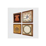 Pinecone Ayet-el Kürsi, Hırka-i Şerif, Hz. Muhammed Lafzı, Hilye-i Şerif Taş Duvar Tablosu - Ahşap Çerçeveli Taş Tablo - 25x25 cm - 4 Parça Set - Dekoratif Duvar Sanatı - Ev Duvar Dekoru W4-1043