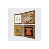 Pinecone Ayet-el Kürsi, Hırka-i Şerif, Vav, Elif Taş Duvar Tablosu - Ahşap Çerçeveli Taş Tablo - 25x25 cm - 4 Parça Set - Dekoratif Duvar Sanatı - Modern Ev ve Ofis Duvar Dekoru W4-919