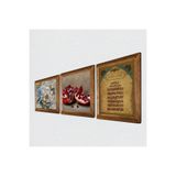 Pinecone Ayet-el Kürsi, Kelebekli Çiçek, Nar Taş Duvar Tablosu - Ahşap Çerçeveli Taş Tablo - 25x25 cm - 3 Parça Set - Dekoratif Duvar Sanatı - Modern Ev ve Ofis Duvar Dekoru W3-1149