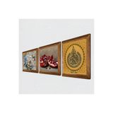 Pinecone Ayet-el Kürsi, Kelebekli Çiçek, Nar Taş Duvar Tablosu - Ahşap Çerçeveli Taş Tablo - 25x25 cm - 3 Parça Set - Dekoratif Duvar Sanatı - Modern Ev ve Ofis Duvar Dekoru W3-1171
