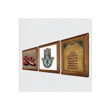 Pinecone Ayet-el Kürsi, Nar, Fatma Ana Eli (Hamsa) Taş Duvar Tablosu - Ahşap Çerçeveli Taş Tablo - 25x25 cm - 3 Parça Set - Dekoratif Duvar Sanatı - Modern Ev ve Ofis Duvar Dekoru W3-729