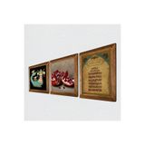 Pinecone Ayet-el Kürsi, Şahmeran, Nar Taş Duvar Tablosu - Ahşap Çerçeveli Taş Tablo - 25x25 cm - 3 Parça Set - Dekoratif Duvar Sanatı - Modern Ev ve Ofis Duvar Dekoru W3-982
