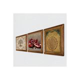 Pinecone Bereket Duası, Hayat Ağacı, Nar Taş Duvar Tablosu - Ahşap Çerçeveli Taş Tablo - 25x25 cm - 3 Parça Set - Dekoratif Duvar Sanatı - Modern Ev ve Ofis Duvar Dekoru W3-913