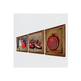 Pinecone Bereket Duası, Kaplumbağa Terbiyecisi, Nar Taş Duvar Tablosu - Ahşap Çerçeveli Taş Tablo - 25x25 cm - 3 Parça Set - Dekoratif Duvar Sanatı - Modern Ev ve Ofis Duvar Dekoru W3-1527