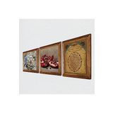 Pinecone Bereket Duası, Kelebekli Çiçek, Nar Taş Duvar Tablosu - Ahşap Çerçeveli Taş Tablo - 25x25 cm - 3 Parça Set - Dekoratif Duvar Sanatı - Modern Ev ve Ofis Duvar Dekoru W3-1150