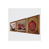 Pinecone Bereket Duası, Kelebekli Çiçek, Nar Taş Duvar Tablosu - Ahşap Çerçeveli Taş Tablo - 25x25 cm - 3 Parça Set - Dekoratif Duvar Sanatı - Modern Ev ve Ofis Duvar Dekoru W3-1214