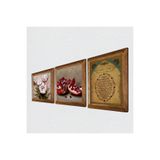 Pinecone Bereket Duası, Kelebekli Çiçek, Nar Taş Duvar Tablosu - Ahşap Çerçeveli Taş Tablo - 25x25 cm - 3 Parça Set - Dekoratif Duvar Sanatı - Modern Ev ve Ofis Duvar Dekoru W3-1229