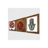 Pinecone Bereket Duası, Nar Ağacı, Fatma Ana Eli (Hamsa) Taş Duvar Tablosu - Ahşap Çerçeveli Taş Tablo - 25x25 cm - 3 Parça Set - Dekoratif Duvar Sanatı - Modern Ev ve Ofis Duvar Dekoru W3-121