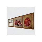 Pinecone Bereket Duası, Nar, At Taş Duvar Tablosu - Ahşap Çerçeveli Taş Tablo - 25x25 cm - 3 Parça Set - Dekoratif Duvar Sanatı - Modern Ev ve Ofis Duvar Dekoru W3-1291