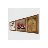 Pinecone Bereket Duası, Nar, At Taş Duvar Tablosu - Ahşap Çerçeveli Taş Tablo - 25x25 cm - 3 Parça Set - Dekoratif Duvar Sanatı - Modern Ev ve Ofis Duvar Dekoru W3-1306