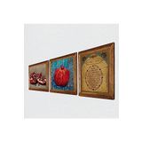 Pinecone Bereket Duası, Nar Taş Duvar Tablosu - Ahşap Çerçeveli Taş Tablo - 25x25 cm - 3 Parça Set - Dekoratif Duvar Sanatı - Modern Ev ve Ofis Duvar Dekoru W3-806