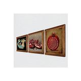 Pinecone Bereket Duası, Şahmeran, Nar Taş Duvar Tablosu - Ahşap Çerçeveli Taş Tablo - 25x25 cm - 3 Parça Set - Dekoratif Duvar Sanatı - Modern Ev ve Ofis Duvar Dekoru W3-968