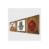 Pinecone Bereket Duası, Semazen, Fatma Ana Eli (Hamsa) Taş Duvar Tablosu - Ahşap Çerçeveli Taş Tablo - 25x25 cm - 3 Parça Set - Dekoratif Duvar Sanatı - Modern Ev ve Ofis Duvar Dekoru W3-112
