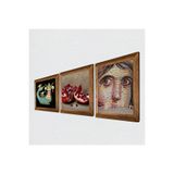Pinecone Çingene Kızı Mozaiği, Şahmeran, Nar Taş Duvar Tablosu - Ahşap Çerçeveli Taş Tablo - 25x25 cm - 3 Parça Set - Dekoratif Duvar Sanatı - Modern Ev ve Ofis Duvar Dekoru W3-973