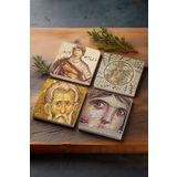 Pinecone Çingene Kızı Mozaiği, Soteria Mozaiği, Mozaik Serisi Taş Bardak Altlığı 4'lü Set 10x10cm
