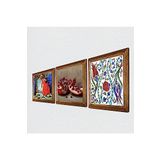 Pinecone Çini Sanatı Lale, Kaplumbağa Terbiyecisi, Nar Taş Duvar Tablosu - Ahşap Çerçeveli Taş Tablo - 25x25 cm - 3 Parça Set - Dekoratif Duvar Sanatı - Modern Ev ve Ofis Duvar Dekoru W3-1548