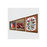 Pinecone Çini Sanatı Lale, Kaplumbağa Terbiyecisi, Nar Taş Duvar Tablosu - Ahşap Çerçeveli Taş Tablo - 25x25 cm - 3 Parça Set - Dekoratif Duvar Sanatı - Modern Ev ve Ofis Duvar Dekoru W3-1549