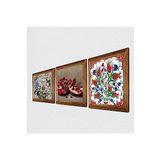 Pinecone Çini Sanatı Lale, Kelebekli Çiçek, Nar Taş Duvar Tablosu - Ahşap Çerçeveli Taş Tablo - 25x25 cm - 3 Parça Set - Dekoratif Duvar Sanatı - Modern Ev ve Ofis Duvar Dekoru W3-1167