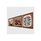Pinecone Çini Sanatı Lale, Kelebekli Çiçek, Nar Taş Duvar Tablosu - Ahşap Çerçeveli Taş Tablo - 25x25 cm - 3 Parça Set - Dekoratif Duvar Sanatı - Modern Ev ve Ofis Duvar Dekoru W3-1246