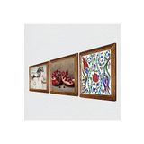 Pinecone Çini Sanatı Lale, Leonardo da Vinci At Heykeli, Nar Taş Duvar Tablosu - Ahşap Çerçeveli Taş Tablo - 25x25 cm - 3 Parça Set - Dekoratif Duvar Sanatı - Modern Ev ve Ofis Duvar Dekoru W3-1316