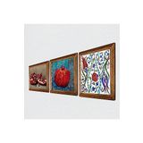 Pinecone Çini Sanatı Lale, Nar Taş Duvar Tablosu - Ahşap Çerçeveli Taş Tablo - 25x25 cm - 3 Parça Set - Dekoratif Duvar Sanatı - Modern Ev ve Ofis Duvar Dekoru W3-822