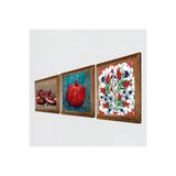 Pinecone Çini Sanatı Lale, Nar Taş Duvar Tablosu - Ahşap Çerçeveli Taş Tablo - 25x25 cm - 3 Parça Set - Dekoratif Duvar Sanatı - Modern Ev ve Ofis Duvar Dekoru W3-823