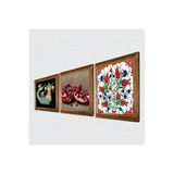 Pinecone Çini Sanatı Lale, Şahmeran, Nar Taş Duvar Tablosu - Ahşap Çerçeveli Taş Tablo - 25x25 cm - 3 Parça Set - Dekoratif Duvar Sanatı - Modern Ev ve Ofis Duvar Dekoru W3-1000