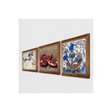 Pinecone Çini Sanatı Yelkenli Gemi, Da Vinci At Heykeli, Nar Taş Duvar Tablosu - Ahşap Çerçeveli Taş Tablo - 25x25 cm - 3 Parça Set - Dekoratif Duvar Sanatı - Modern Ev ve Ofis Duvar Dekoru W3-1315