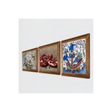 Pinecone Çini Sanatı Yelkenli Gemi, Kelebekli Çiçek, Nar Taş Duvar Tablosu - Ahşap Çerçeveli Taş Tablo - 25x25 cm - 3 Parça Set - Dekoratif Duvar Sanatı - Modern Ev ve Ofis Duvar Dekoru W3-1165