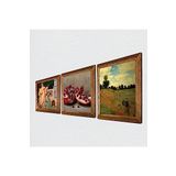 Pinecone Claude Monet Gelincikler, İki Müzisyen Kız Tablosu, Nar Taş Duvar Tablosu - Ahşap Çerçeveli Taş Tablo - 25x25 cm - 3 Parça Set - Dekoratif Duvar Sanatı - Modern Ev Duvar Dekoru W3-1504