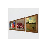 Pinecone Claude Monet Gelincikler, Kaplumbağa Terbiyecisi, Nar Taş Duvar Tablosu - Ahşap Çerçeveli Taş Tablo - 25x25 cm - 3 Parça Set - Dekoratif Duvar Sanatı - Modern Ev ve Ofis Duvar Dekoru W3-1568