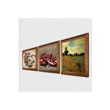 Pinecone Claude Monet Gelincikler, Kelebekli Çiçek, Nar Taş Duvar Tablosu - Ahşap Çerçeveli Taş Tablo - 25x25 cm - 3 Parça Set - Dekoratif Duvar Sanatı - Modern Ev ve Ofis Duvar Dekoru W3-1109