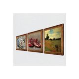 Pinecone Claude Monet Gelincikler, Kelebekli Çiçek, Nar Taş Duvar Tablosu - Ahşap Çerçeveli Taş Tablo - 25x25 cm - 3 Parça Set - Dekoratif Duvar Sanatı - Modern Ev ve Ofis Duvar Dekoru W3-1186