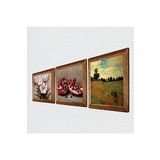 Pinecone Claude Monet Gelincikler, Kelebekli Çiçek, Nar Taş Duvar Tablosu - Ahşap Çerçeveli Taş Tablo - 25x25 cm - 3 Parça Set - Dekoratif Duvar Sanatı - Modern Ev ve Ofis Duvar Dekoru W3-1264