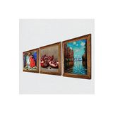 Pinecone Claude Monet Sonbahar, Kaplumbağa Terbiyecisi, Nar Taş Duvar Tablosu - Ahşap Çerçeveli Taş Tablo - 25x25 cm - 3 Parça Set - Dekoratif Duvar Sanatı - Modern Ev ve Ofis Duvar Dekoru W3-1569