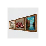 Pinecone Claude Monet Sonbahar, Kelebekli Çiçek, Nar Taş Duvar Tablosu - Ahşap Çerçeveli Taş Tablo - 25x25 cm - 3 Parça Set - Dekoratif Duvar Sanatı - Modern Ev ve Ofis Duvar Dekoru W3-1111