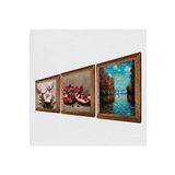 Pinecone Claude Monet Sonbahar, Kelebekli Çiçek, Nar Taş Duvar Tablosu - Ahşap Çerçeveli Taş Tablo - 25x25 cm - 3 Parça Set - Dekoratif Duvar Sanatı - Modern Ev ve Ofis Duvar Dekoru W3-1266