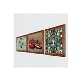 Pinecone Ebru Sanatı, Hayat Ağacı, Nar Taş Duvar Tablosu - Ahşap Çerçeveli Taş Tablo - 25x25 cm - 3 Parça Set - Dekoratif Duvar Sanatı - Modern Ev ve Ofis Duvar Dekoru W3-1698