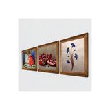 Pinecone Ebru Sanatı, Kaplumbağa Terbiyecisi, Nar Taş Duvar Tablosu - Ahşap Çerçeveli Taş Tablo - 25x25 cm - 3 Parça Set - Dekoratif Duvar Sanatı - Modern Ev ve Ofis Duvar Dekoru W3-1563