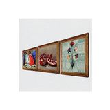 Pinecone Ebru Sanatı, Kaplumbağa Terbiyecisi, Nar Taş Duvar Tablosu - Ahşap Çerçeveli Taş Tablo - 25x25 cm - 3 Parça Set - Dekoratif Duvar Sanatı - Modern Ev ve Ofis Duvar Dekoru W3-1564