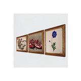Pinecone Ebru Sanatı, Kelebekli Çiçek, Nar Taş Duvar Tablosu - Ahşap Çerçeveli Taş Tablo - 25x25 cm - 3 Parça Set - Dekoratif Duvar Sanatı - Modern Ev ve Ofis Duvar Dekoru W3-1090